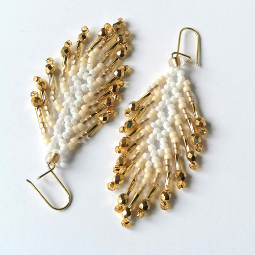 Crystal Feathers-Dangle Earrings White/Gold — foto 3