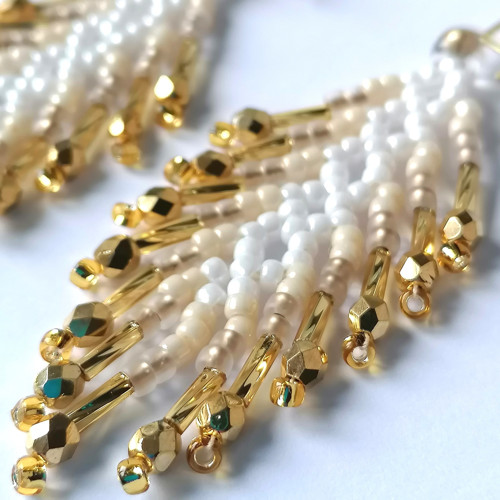 Crystal Feathers-Dangle Earrings White/Gold — foto 4