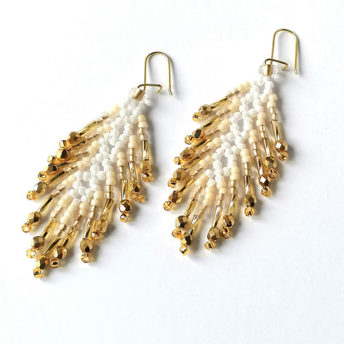 Crystal Feathers-Dangle Earrings White/Gold — foto 2