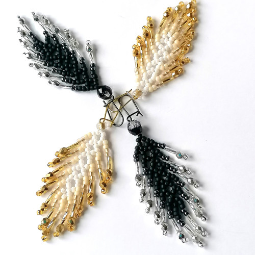 Crystal Feathers-Dangle Earrings White/Gold — foto 6