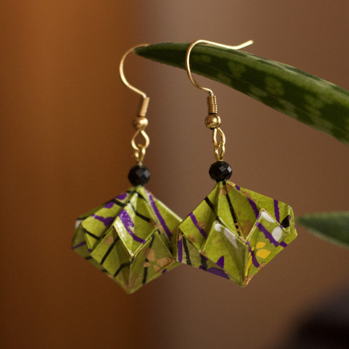 Origami náušnice – zelené s onyxem — foto 3