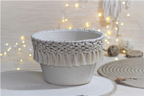 Přírodní košík s macramé 1191 — foto 3