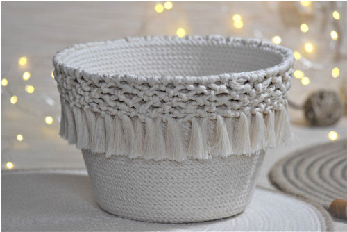 Přírodní košík s macramé 1191 — foto 2