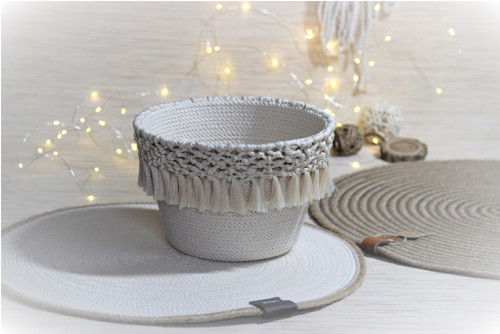 Přírodní košík s macramé 1191 — foto 4