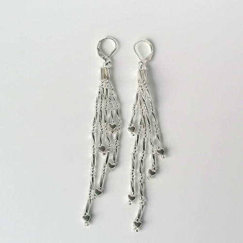 Silver Heart-Long Dangle Beaded Earrings — foto 4