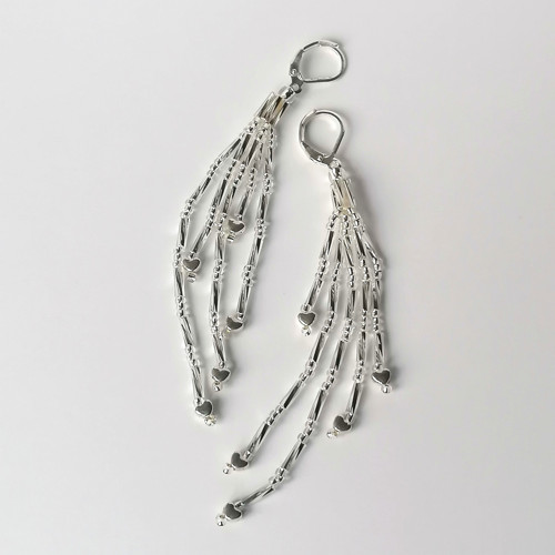 Silver Heart-Long Dangle Beaded Earrings — foto 5