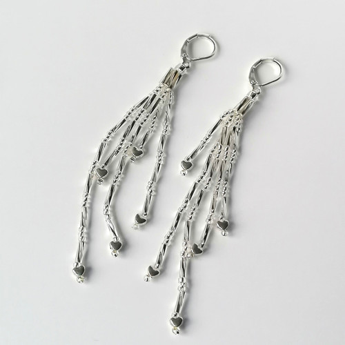 Silver Heart-Long Dangle Beaded Earrings — foto 2