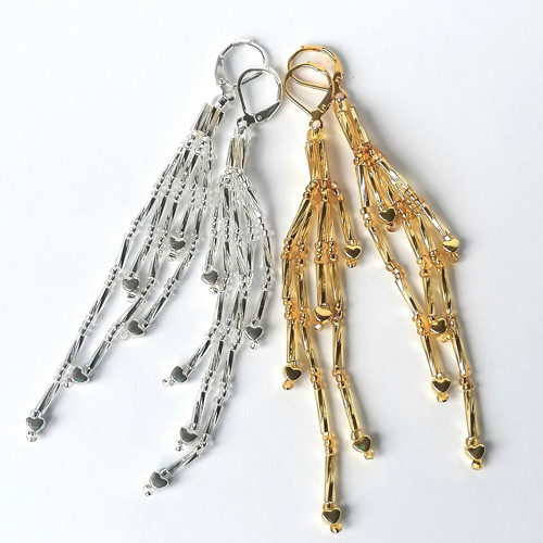 Silver Heart-Long Dangle Beaded Earrings — foto 6