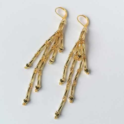 Gold Heart-Long Dangle Beaded Earrings — foto 2
