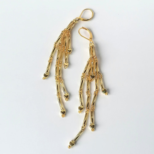 Gold Heart-Long Dangle Beaded Earrings — foto 4