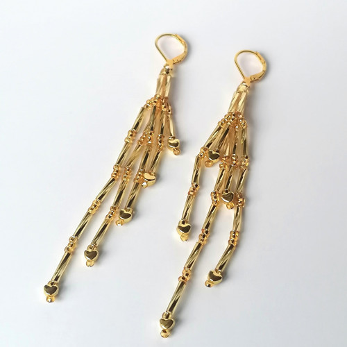 Gold Heart-Long Dangle Beaded Earrings — foto 5