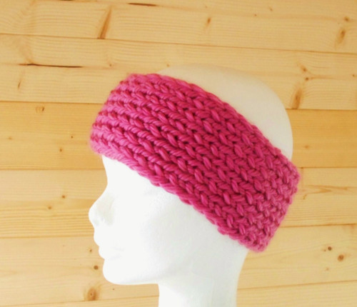 Pletená teplá čelenka barva pink — foto 2