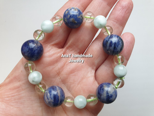 Náramek larimar dumortierit křišťál fantom — foto 3