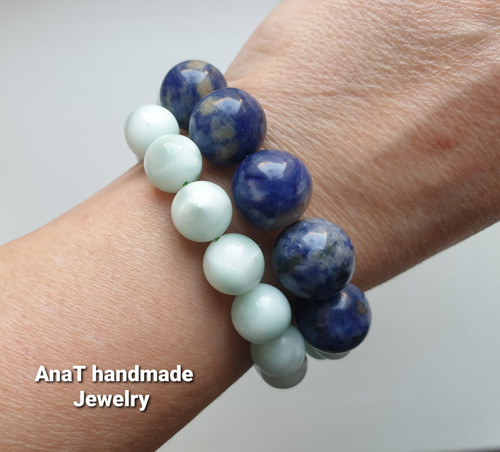 Náramek larimar , dumortierit — foto 3