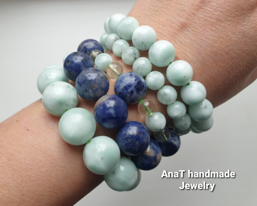 Náramek larimar , dumortierit — foto 5