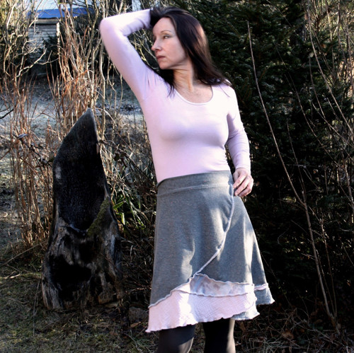 Patchworková sukně - šedorůžová, vel. M-L — foto 3