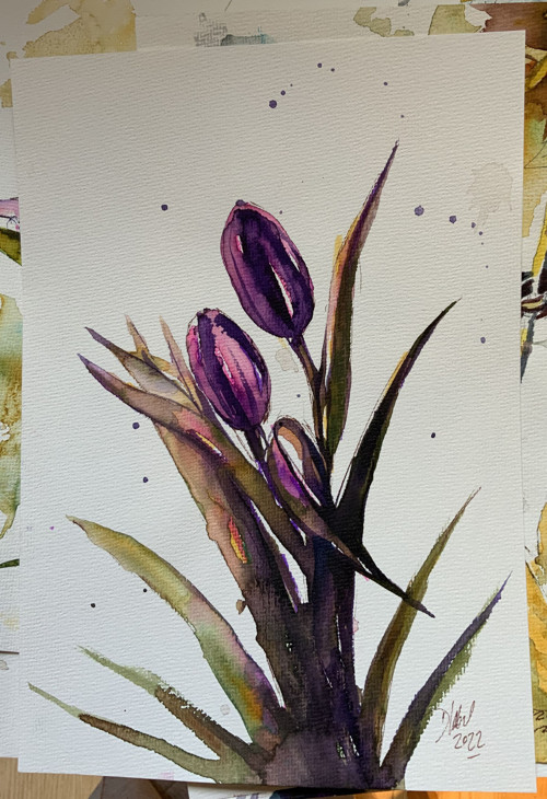 Tulipány .../ originální akvarel Dlabal — foto 3