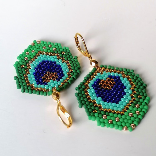 Peacock Feather Dangle Beaded Earrings — foto 2