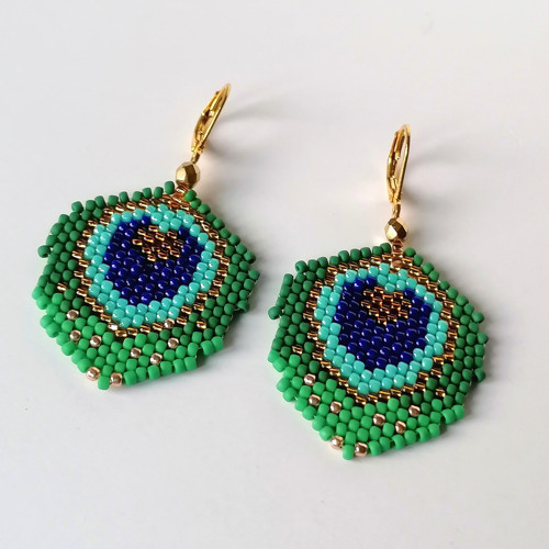 Peacock Feather Dangle Beaded Earrings — foto 3