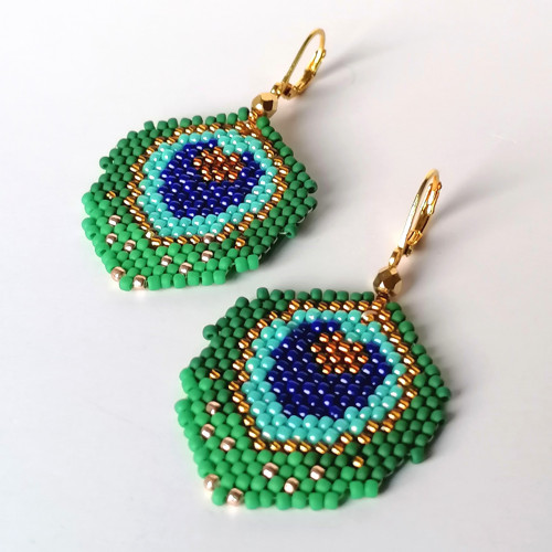 Peacock Feather Dangle Beaded Earrings — foto 5
