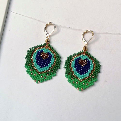 Peacock Feather Dangle Beaded Earrings — foto 6