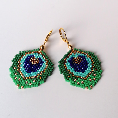 Peacock Feather Dangle Beaded Earrings — foto 4