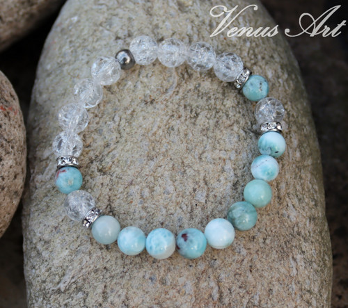 Náramek Larimar, Křišťál chirurgická ocel — foto 2