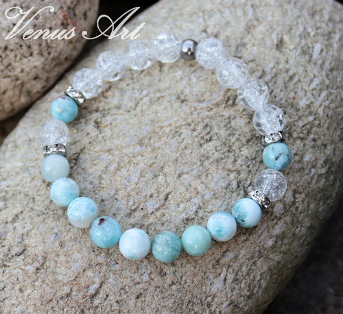 Náramek Larimar, Křišťál chirurgická ocel — foto 3