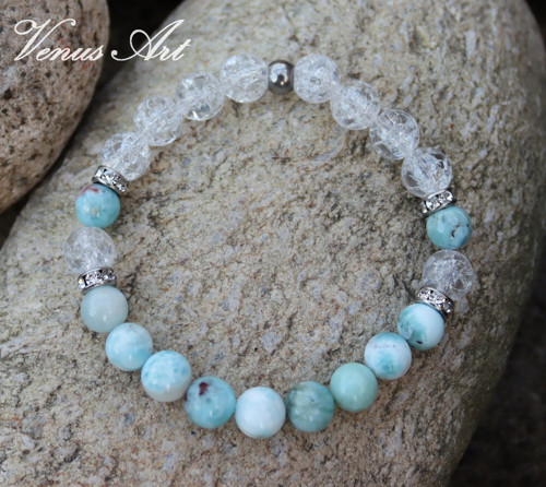 Náramek Larimar, Křišťál chirurgická ocel — foto 5