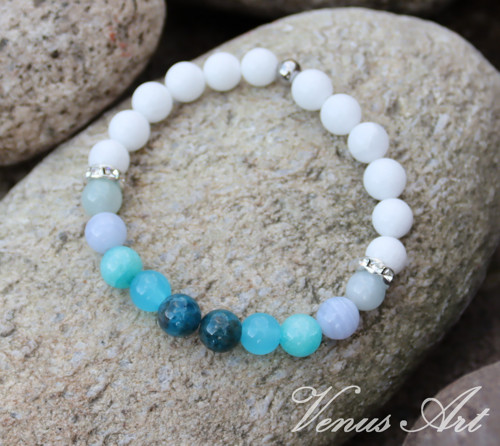 Náramek Jadeit,Akvamarín,Amazonit, Chalcedon,... — foto 2