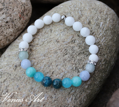 Náramek Jadeit,Akvamarín,Amazonit, Chalcedon,... — foto 4
