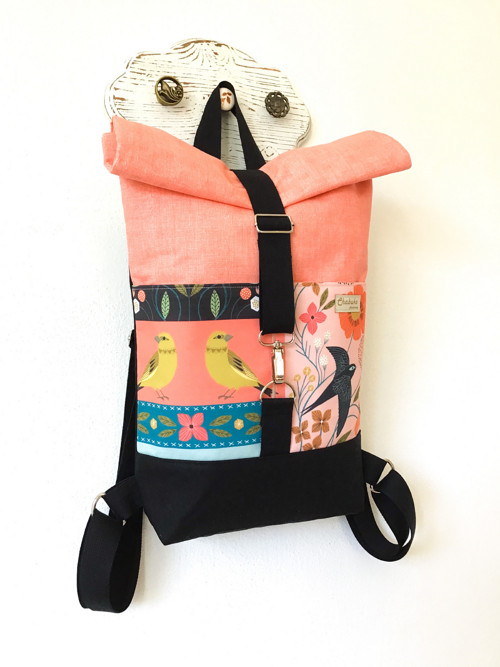 Rolltop batoh MIDI, Vtáčiky/ lososová — foto 4