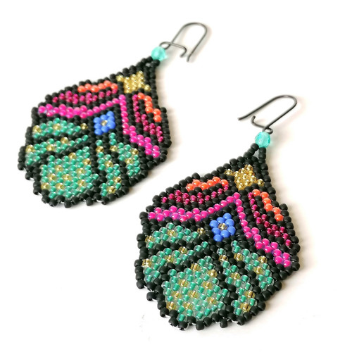 Abstract Flower Dangle Beaded Earrings — foto 4