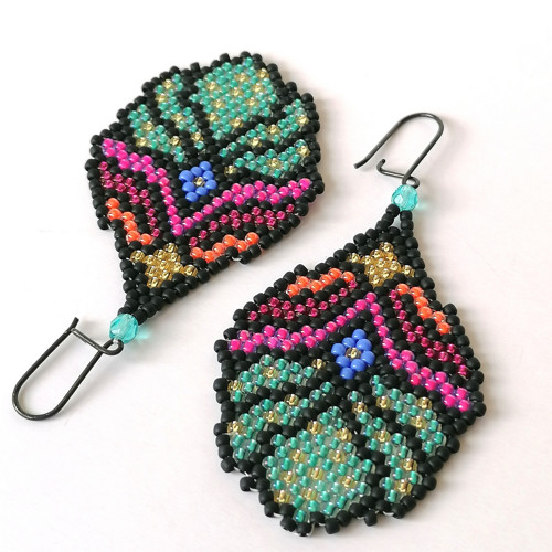 Abstract Flower Dangle Beaded Earrings — foto 3