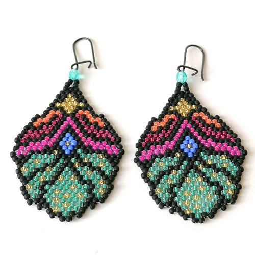 Abstract Flower Dangle Beaded Earrings — foto 2