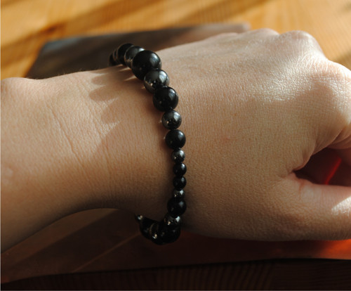 Náramek - duhový obsidián a hematit — foto 3