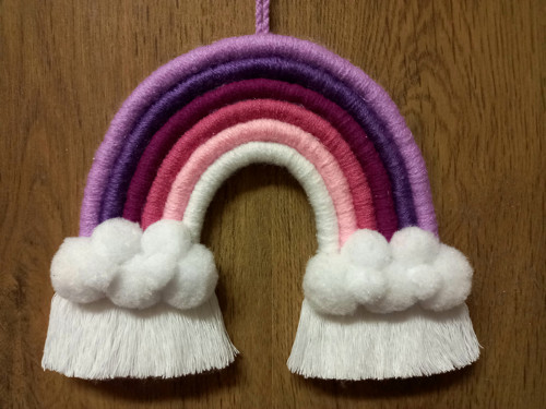 Macramé duha Ø 20 cm - Červánkový most s obláčky — foto 4