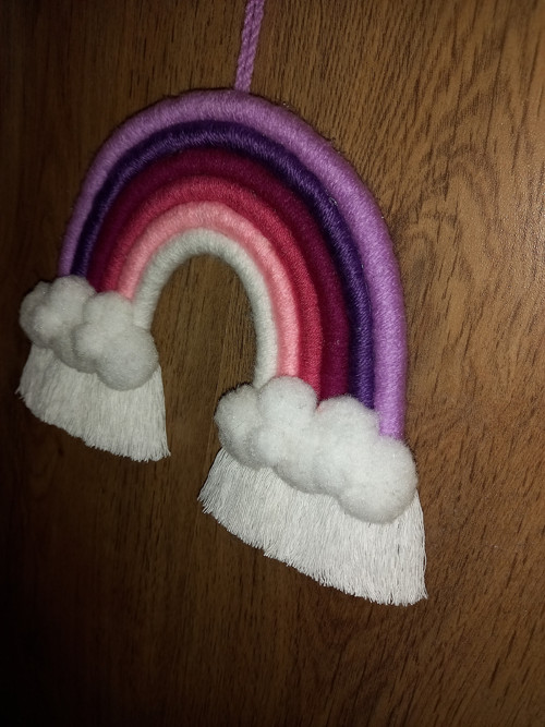 Macramé duha Ø 20 cm - Červánkový most s obláčky — foto 3