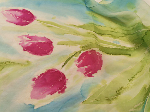Šála hedvábná Tulipány — foto 2