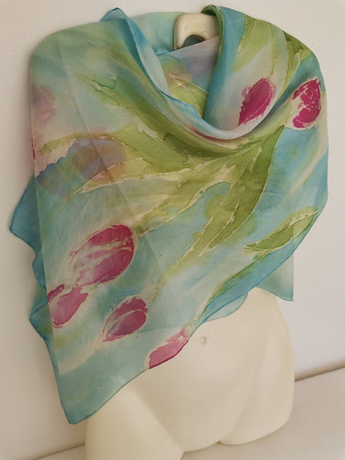 Šála hedvábná Tulipány — foto 4