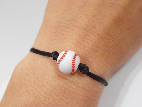 "Baseball" - černý saténový náramek — foto 2
