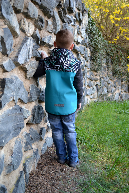 Dětská vesta softshell. s kapucí-graffitti/tyrkys — foto 2
