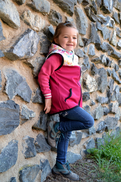 Dětská vesta softshell. s kapucí-malina/akvarel — foto 3