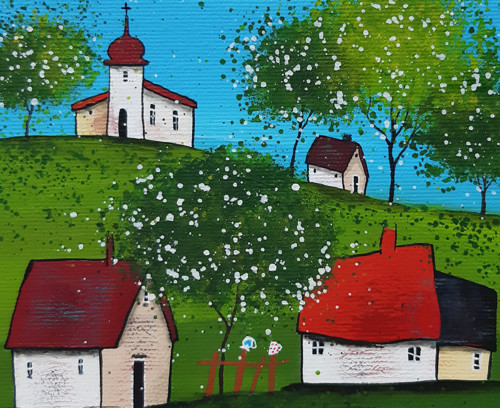 Jarní vesnička - 20x20cm — foto 2