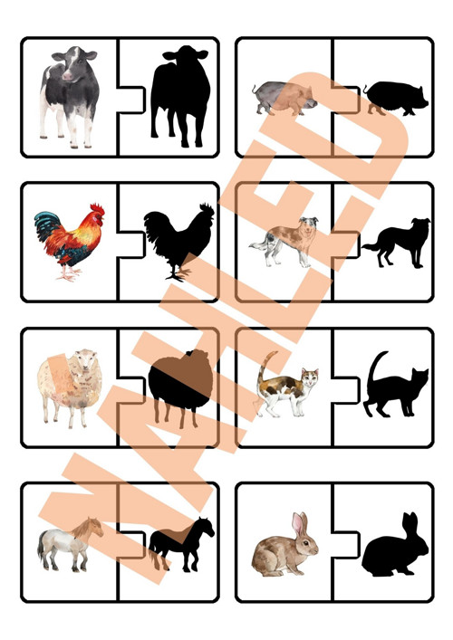 Zvířata na statku & mláďata, stínové puzzle — foto 3