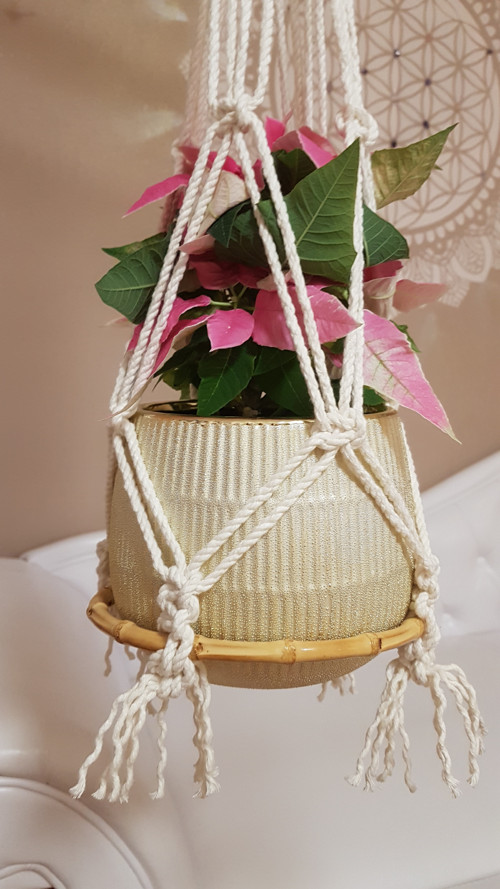 MACRAME závěs na květiny s bambusem — foto 2