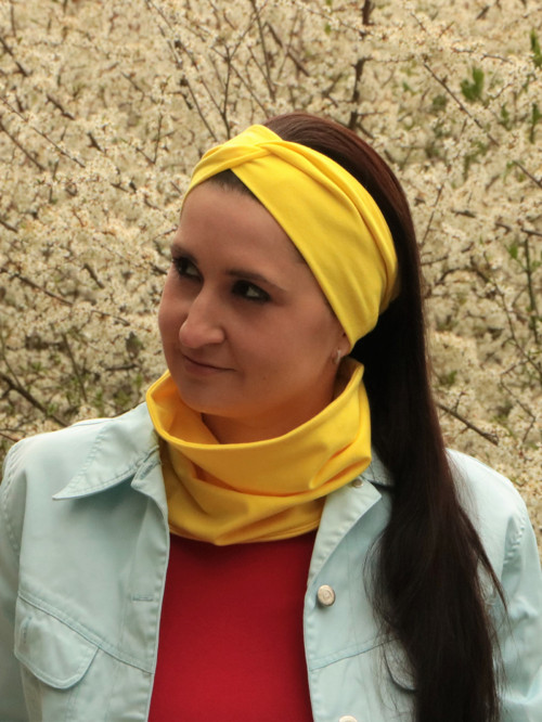 Prekrížená úpletová čelenka žltá — foto 2