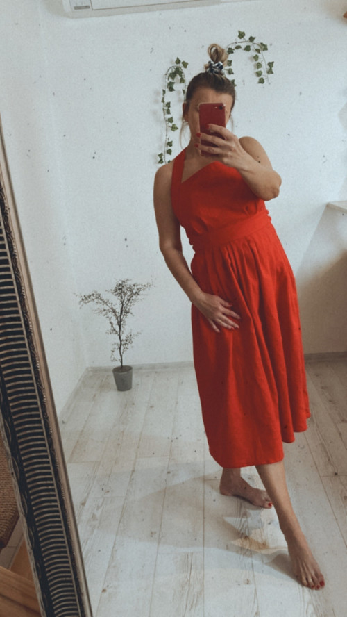 Červené Ľanové šaty ,, Marilyn,, — foto 4
