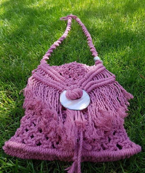Boho autorská macramé kabelka růžová — foto 2
