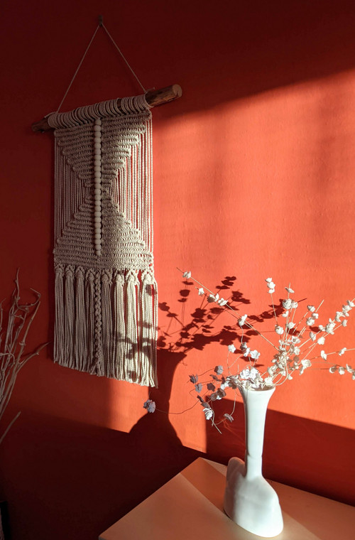 Macramé Boho záves biely s korálkami — foto 3